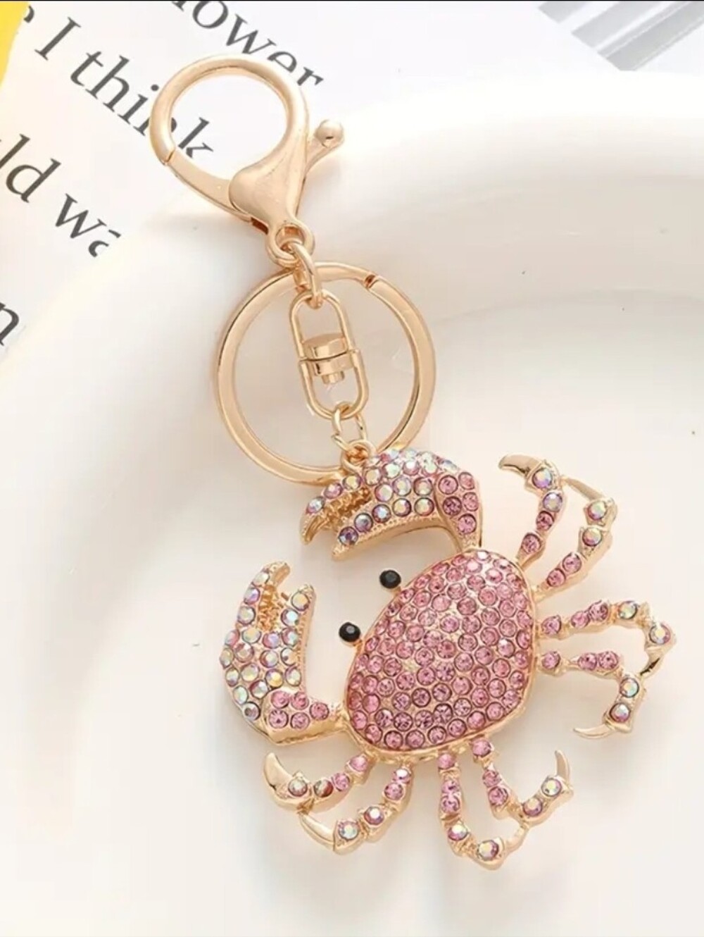 Turquoise Or Pink Crystal Crab Keychain Bag Accessory Gold